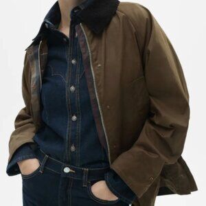 Mango Waxed-Effect Short Parka/Chore Coat/Barn Jacket w/ Corduroy Collar
